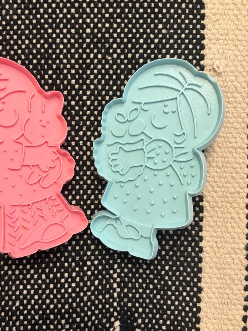 Vintage Hallmark Easter Cookie Cutters Pair 1970s Plastic Pink Blue Girl Egg